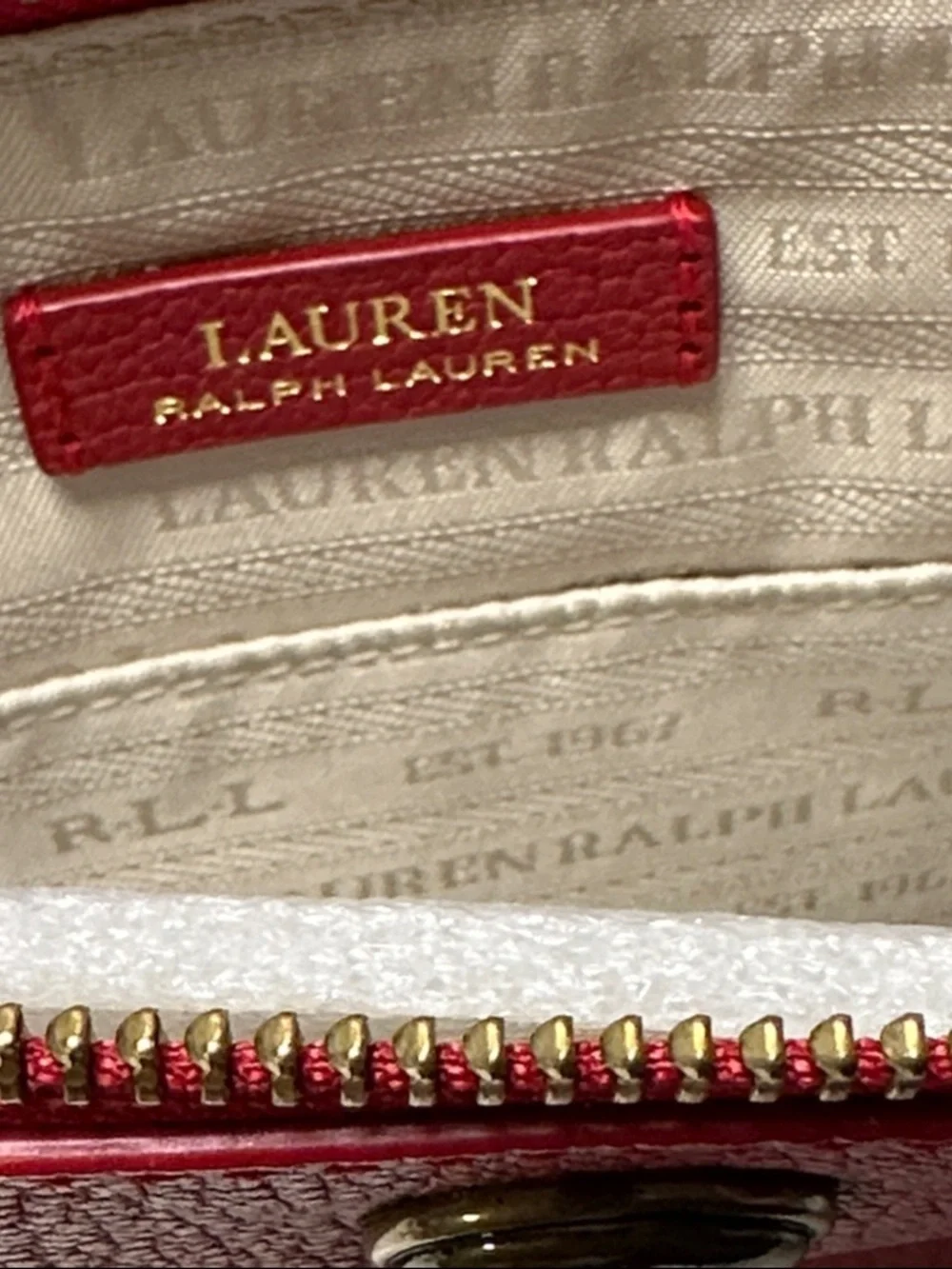 Ralph Lauren Millbrook Pouch Large Wristlet Deep Red Pebbled Leather NWT